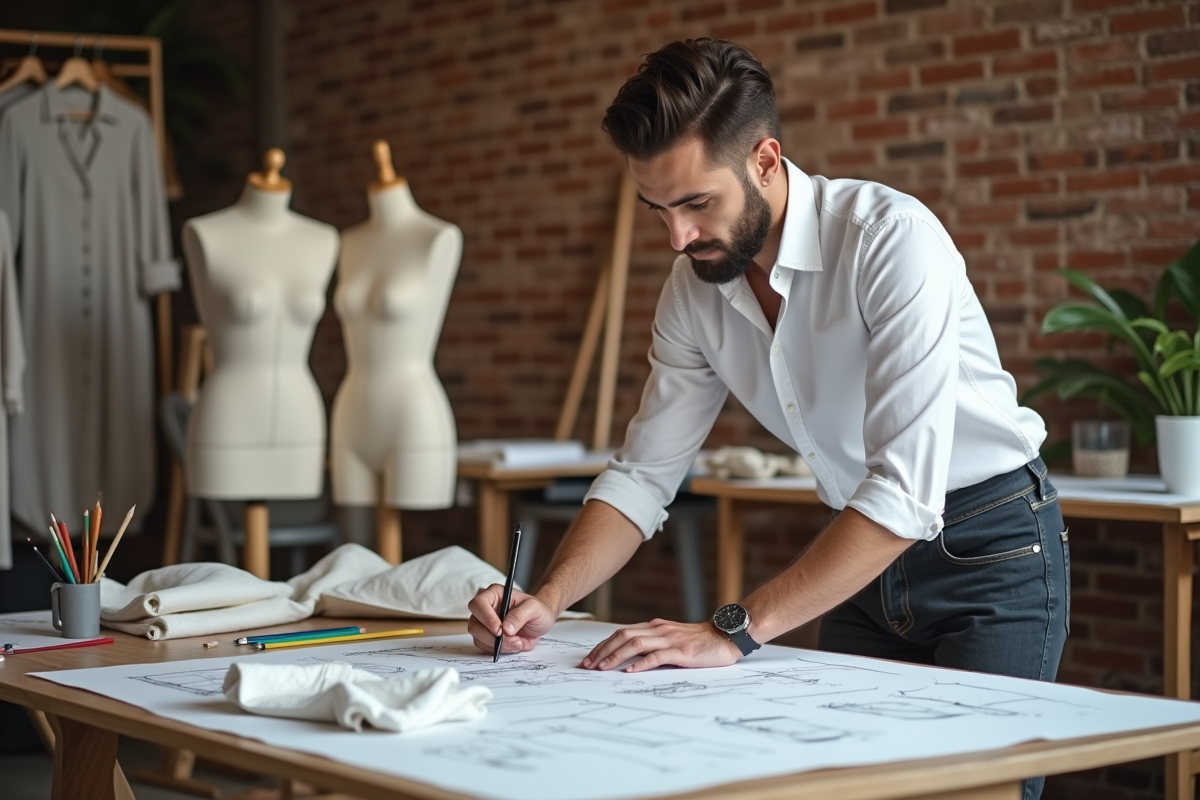 Designer homme dessinant des concepts de mode