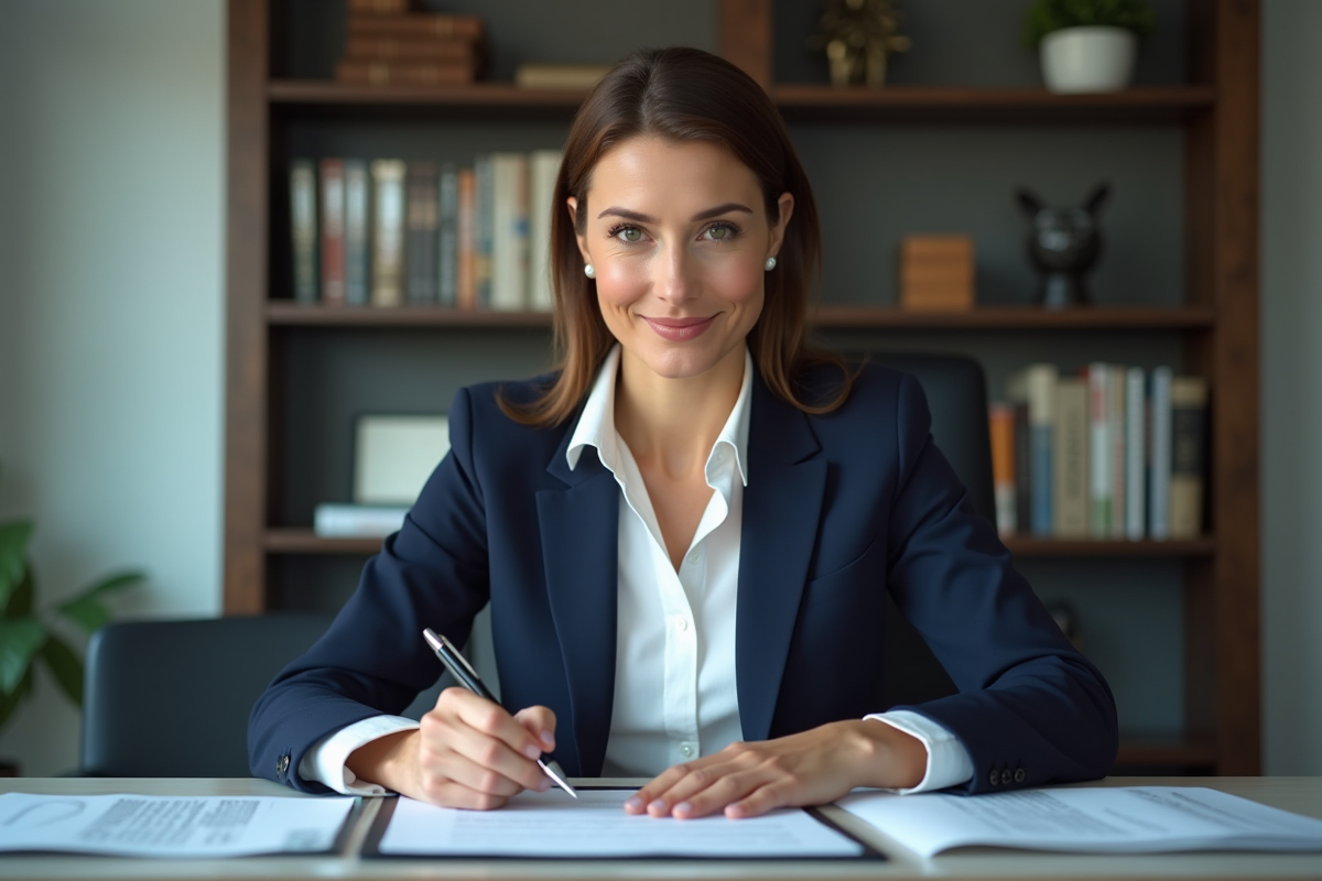 Femme d'affaires en costume dans un bureau moderne
