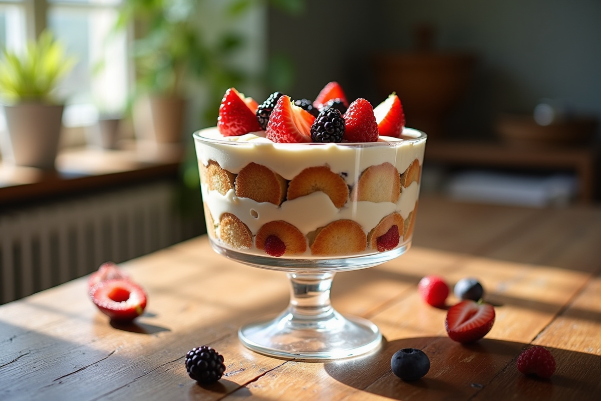 Trifle maison avec fruits rouges et crème vanille