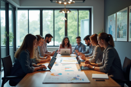 Groupe de professionnels en réunion dans un bureau moderne