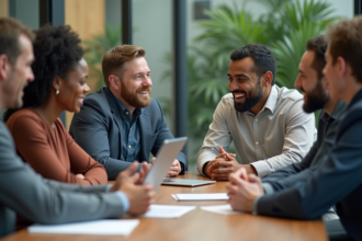 Groupe divers de collègues en réunion de travail