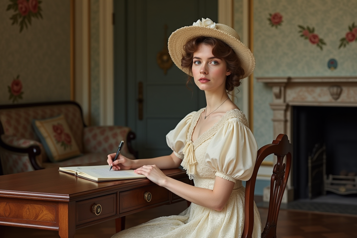 Jeune femme en robe lace dans un intérieur parisien ancien