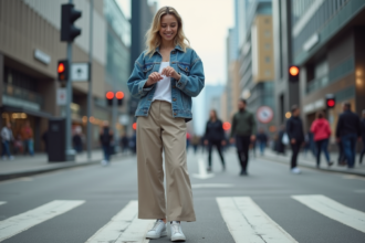 Jeune femme en denim et street style en ville