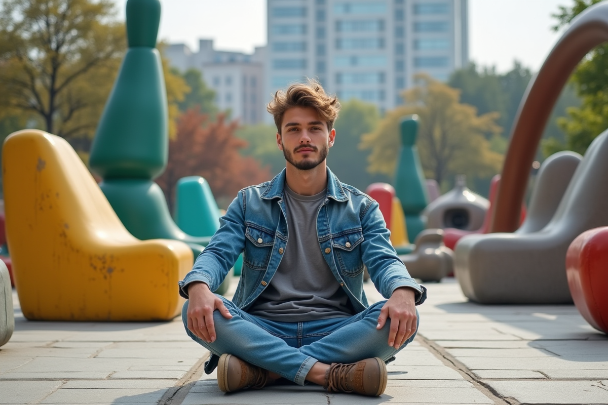 Jeune homme assis dans un parc d