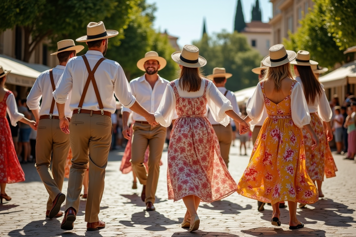 Jeunes en costumes provençaux dansant lors d