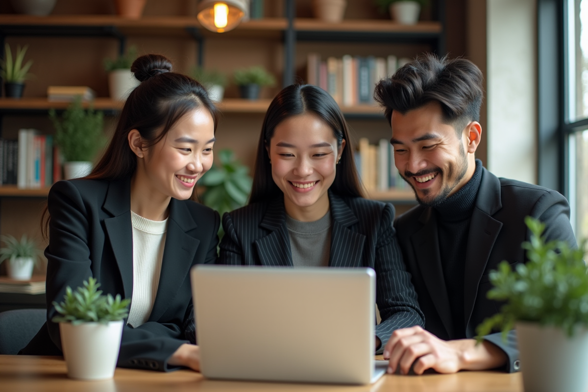 Groupe de jeunes professionnels discutant autour d