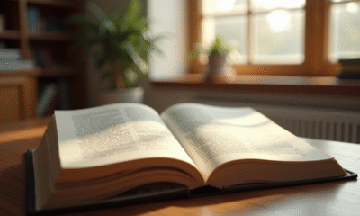 Livre de droit civil ouvert sur un bureau ensoleille