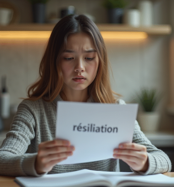 Jeune locataire inquiet tenant un document de résiliation