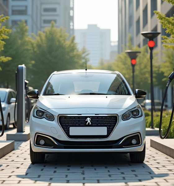 Peugeot 208 électrique au station de charge urbaine