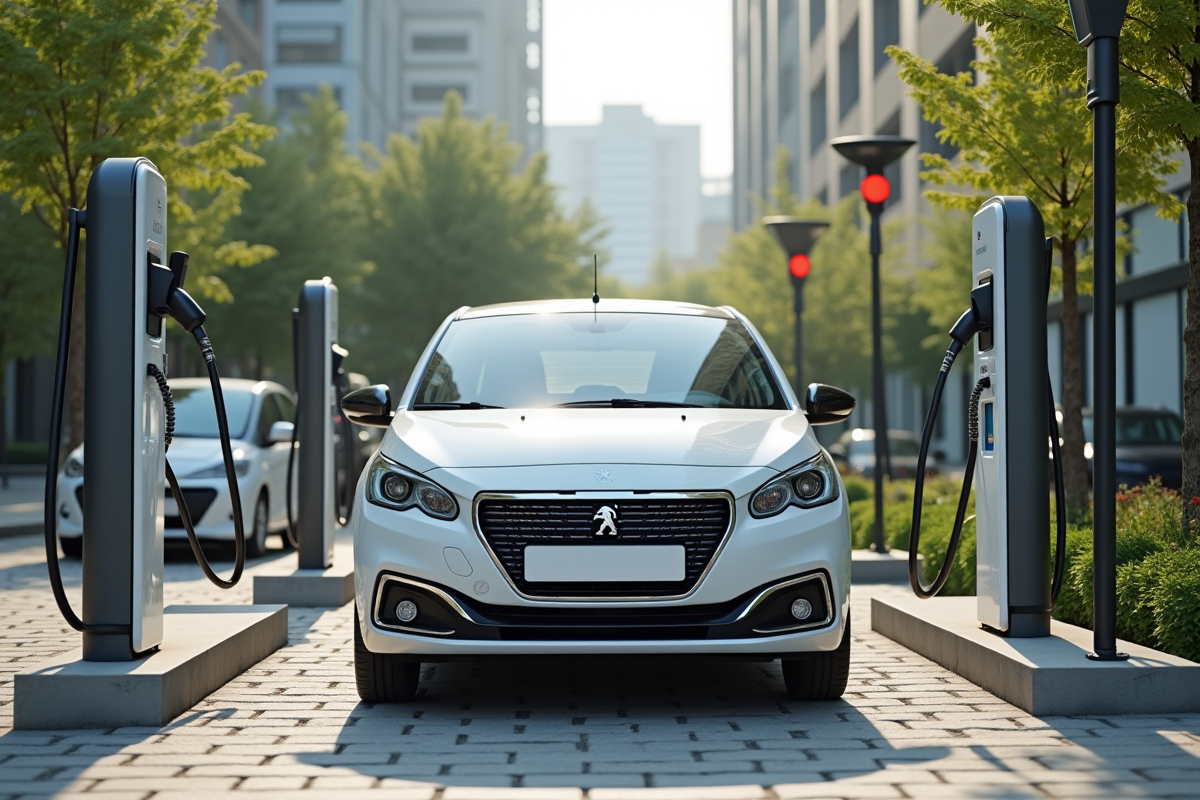 Peugeot 208 électrique au station de charge urbaine