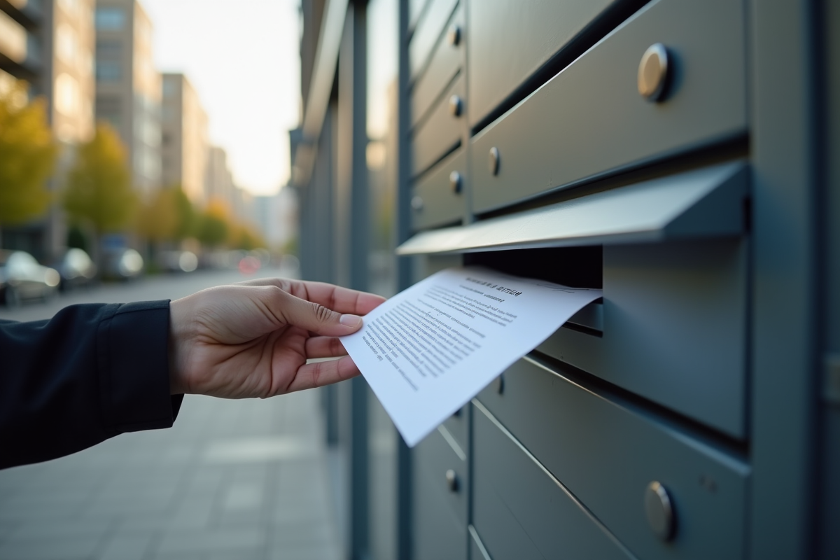 Main insérant une lettre de résiliation dans une boîte aux lettres