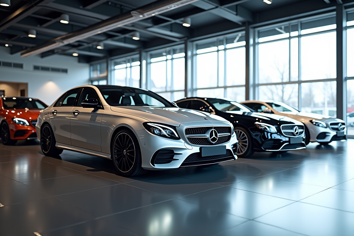 Plusieurs voitures Mercedes-Benz d'occasion dans un concessionnaire luxembourgeois